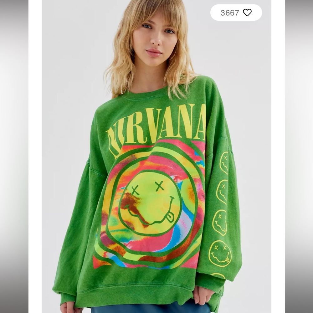 Urban Outfitters Nirvana Green Spiral Crewneck